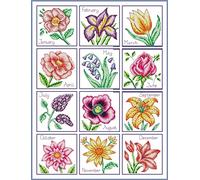 Awesocrafts Point de Croix Kit Complet Estampé, Fleurs tout au long de l'année Estampillé 14CT 2 brins 45×56cm Broderie Point de Croix Imprimé