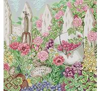 Awesocrafts Point de Croix Kit Complet Estampé, Floral d'angle du jardin Estampillé 14CT 2 brins 44×43cm Broderie Point de Croix Imprimé