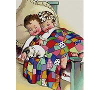 Awesocrafts Point de Croix Kit Complet Estampé, Frère et soeur Estampillé 11CT 3 brins 39×50cm Broderie Point de Croix Imprimé