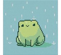 Awesocrafts Point de Croix Kit Complet Estampé, Grenouille Verte Estampillé 11CT 3 brins 23×23cm Broderie Point de Croix Imprimé