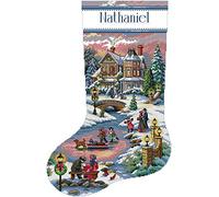 Awesocrafts Point de Croix Kit Complet Estampé, Happy Time avec des bas de Noël Estampillé 14CT 2 brins 37×55cm Broderie Point de Croix Imprimé