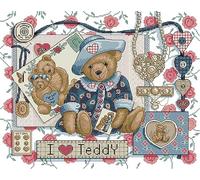 Awesocrafts Point de Croix Kit Complet Estampé, J'aime Teddy Estampillé 14CT 2 brins 19.3×16.1 pouces Broderie Point de Croix Imprimé