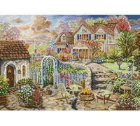 Awesocrafts Point de Croix Kit Complet Estampé, Jardin Cour Estampillé 14CT 2 brins 24.4×17.7 pouces Broderie Point de Croix Imprimé