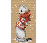 Awesocrafts Point de Croix Kit Complet Estampé, Martes d'hiver Estampillé 11CT 3 brins 21×35cm Broderie Point de Croix Imprimé