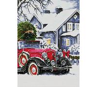 Awesocrafts Point de Croix Kit Complet Estampé, Noël approche la Neige Estampillé 14CT 2 brins 34×46cm Broderie Point de Croix Imprimé