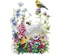 Awesocrafts Point de Croix Kit Complet Estampé, Oiseau et fleurs Estampillé 14CT 2 brins 38×48cm Broderie Point de Croix Imprimé