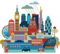 Awesocrafts Point de Croix Kit Complet Estampé, paysage urbain Londres Estampillé 11CT 3 brins 13.4×10.6 pouces Broderie Point de Croix Imprimé