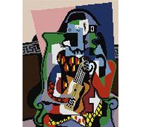Awesocrafts Point de Croix Kit Complet Estampé, Picasso-Arlequin Musicien Estampillé 11CT 3 brins 40×50cm Broderie Point de Croix Imprimé