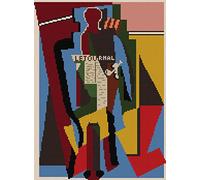 Awesocrafts Point de Croix Kit Complet Estampé, Picasso Homme assis avec tuyau Estampillé 11CT 3 brins 39×50cm Broderie Point de Croix Imprimé