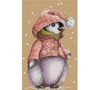 Awesocrafts Point de Croix Kit Complet Estampé, Pingouin d'hiver Estampillé 11CT 3 brins 22×35cm Broderie Point de Croix Imprimé