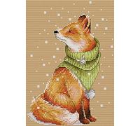 Awesocrafts Point de Croix Kit Complet Estampé, Renard d'hiver Estampillé 11CT 3 brins 24×35cm Broderie Point de Croix Imprimé