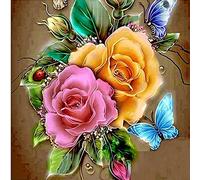 Awesocrafts Point de Croix Kit Complet Estampé, Rose Fleur Papillon Estampillé 11CT 3 brins 36×36cm Broderie Point de Croix Imprimé