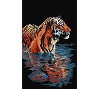 Awesocrafts Point de Croix Kit Complet Estampé, Tigre d'eau Estampillé 14CT 2 brins 36×55cm Broderie Point de Croix Imprimé