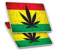 Awesome 14456 Lot de 2 autocollants rectangulaires 7,5 cm Motif drapeau cannabis rasta Jamaïque