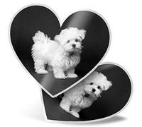 Awesome 43175 Lot de 2 autocollants en forme de cœur pour chiot maltais Blanc 7,5 cm