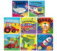 Awesome Engines & On The Go By Margaret Mayo 8 Books Collection Set (Zoom, Rocket, Zoom, Dig Dig Digging, Big Digger A-B-C, Choo Choo Clickety-Clack, Emergency, Stomp, Dinosaur, Stomp, Roar & Snap)