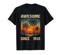Awesome Since 1945 80th Birthday Tropical Flamingo Palmier T-Shirt