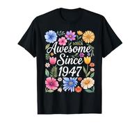 Awesome Since 1947 - Aquarelle Floral Birthday T-Shirt Graphique avec Valeur