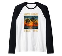 Awesome Since 2007 18th Birthday Tropical Flamingo Palmier Manche Raglan