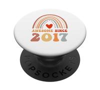 Awesome Since 2017 9th Birthday Boho Rainbow 9 Years Old PopSockets PopGrip Adhésif