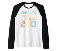 Awesome Since October 2013 13th Birthday Retro 13 Years Old Manche Raglan