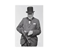 AWFGQ Impression sur toile de qualité supérieure Winston Churchill avec une mitrailleuse Tommy - Décoration pour chambre à coucher, bureau, chambre - Cadeau sans cadre - 20 x 30 cm