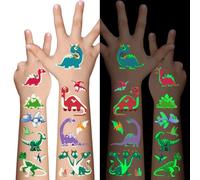 Awinmay Lot de 12 feuilles de tatouages temporaires dinosaures lumineux pour garçons et filles, maquillage du visage, faux tatouages pour vacances, fêtes, anniversaires d'enfants, cadeaux d'invités