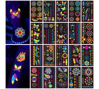 AWINMAY Lot de 160 tatouages temporaires phosphorescents - Néon UV lumière noire réactive lumière visage flash tatouage autocollant festival accessoires favoris