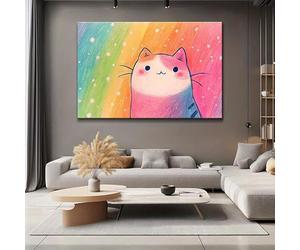 awitufhgp Adorable tableau abstrait moderne sur toile représentant un chat tigré rose, idéal pour décorer un salon ou un bureau. Il embellit l'espace (30 x 60 cm avec cadre).