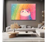 awitufhgp Adorable tableau représentant un chat tigré rose - Peinture abstraite moderne sur toile, décoration minimaliste pour salon ou bureau, embellissement de l'espace (40 x 80 cm/avec cadre)