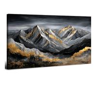 awitufhgp Grande toile abstraite représentant un paysage de montagne noir et or, œuvre d'art moderne et luxueuse en gris et or, pour le salon (60 x 120 cm/avec cadre)