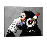 awitufhgp Impression sur toile abstraite « Singe avec casque audio » de Banksy, DJ, chimpanzé, pop art, singe cool, pour la décoration du salon, de la chambre et de la maison (50 x 100 cm/sans cadre)