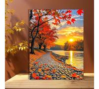 awitufhgp Impression sur toile représentant un charmant paysage lacustre - Scène d'automne vibrante avec feuillage coloré et lac serein, pour le salon (70x90cm/sans cadre)