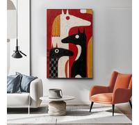 awitufhgp Tableau abstrait moderne sur toile, motif animal noir, blanc, gris et rouge, avec fond rouge, pour salon (55 x 75 cm/sans cadre)