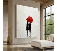 awitufhgp Tableau abstrait sur toile, grand paysage avec un parapluie rouge, représentant des figures masculines et féminines, pour salon (50 x 70 cm / 20 x 28 pouces (L x H) / sans cadre)