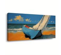 awitufhgp Tableau abstrait sur toile, motif voilier de plage, décoration murale, art abstrait du milieu du siècle, pour salon, bureau (30 x 60 cm/sans cadre)