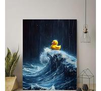 awitufhgp Tableau sur toile « Canard en caoutchouc dans les vagues déchaînées », pour la décoration murale de la maison et du bureau, embellit l'espace et rehausse le style (60 x 80 cm/sans cadre)