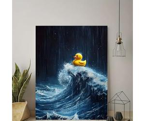 awitufhgp Tableau sur toile « Canard en caoutchouc dans les vagues déchaînées », pour la décoration murale de la maison et du bureau, embellit l'espace et rehausse le style (60 x 80 cm/sans cadre)
