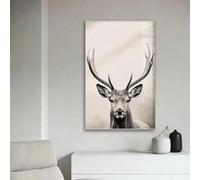 awitufhgp Tableau sur toile représentant un cerf majestueux, portrait en noir et blanc d'un cerf aux bois imposants. Décoration murale pour salon, bureau ou couloir (50 x 60 cm, avec cadre).