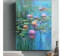 awitufhgp Tableau sur toile style Monet, Nymphéas, œuvre de Claude Monet, peinture impressionniste, pour salon ou bureau (40 x 50 cm / 16 x 20 po (L x H) / Sans cadre)
