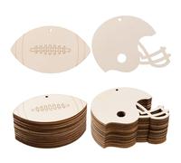 AWIZOM Lot de 48 découpes en bois brut en bois brut pour casque de rugby et casque de rugby avec ficelle de 10 m pour loisirs créatifs, suspension de porte, fête sur le thème du sport, décoration