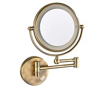 AWJ Miroir de Maquillage Mural éclairé par LED, Miroir de Salle de Bain Extensible en Laiton Double Face Bronze de 8 Pouces avec grossissement, avec Interrupteur et Prise