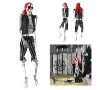 Awjaisca Awjaisca 5,4ft Squelette grandeur nature avec costume de pirate, squelette d'Halloween Corps complet gros os humains squelettes en plastique réalistes des articulations posables pour la 170
