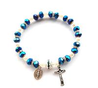 AWJUWHBJ Chapelet extensible en perles avec croix religieuse en cristal vert avec médailles et perles catholiques pour homme et femme