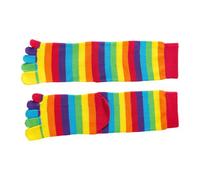 AWJUWHBJ Chaussettes mi-longues respirantes pour femmes - Séparateur d'orteils rayés arc-en-ciel - Cinq doigts - Style athlétique - Tendance, C, taille unique