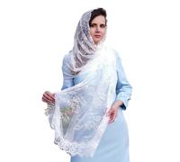 AWJUWHBJ Élégant voile en dentelle Mantilla pour mariage traditionnel Hijab châle enveloppant pour les musulmans catholiques femmes usage quotidien châle de mariage en dentelle, blanc, taille unique