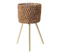 AWJUWHBJ Pot de fleurs en rotin tissé à la main avec support en bois pour intérieur ou extérieur