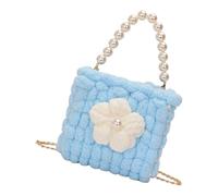 AWJUWHBJ Sac à bandoulière en tricot doux comme un nuage crème avec fleur bouffante - Sac à bandoulière léger et adapté pour le soir - Organisateur de sac à main au, bleu ciel, One Size