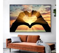 AWKFHF Coucher De Soleil Couple Amour Coeurs Mains Tableau Décoration Murale,Toile Peinture Affiche Chambre Salon Décoration (40X50CM,sans Cadre)