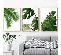 AWKFHF Feuilles Tropicales Vertes Toile Peinture Tableau Décoration Murale Impression sur Toile sans Cadres Affiche Chambre Salon (3X30X50CM,sans Cadre)